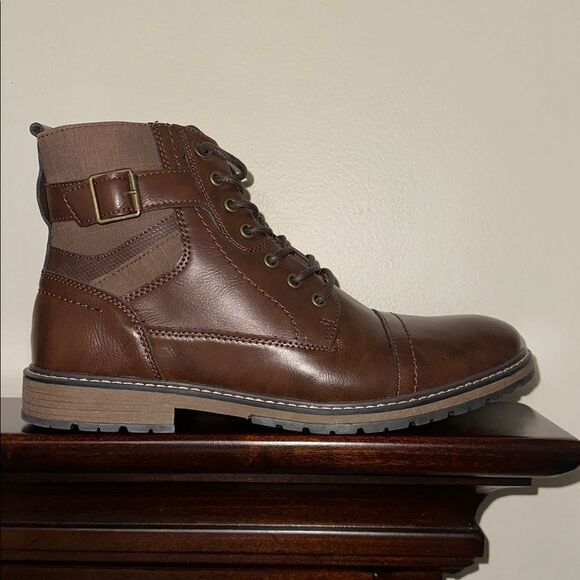 Steve Madden 11 Teetr Men’s Brown Lace up Buckle Detail Faux Leather Ankle Boots main image 14